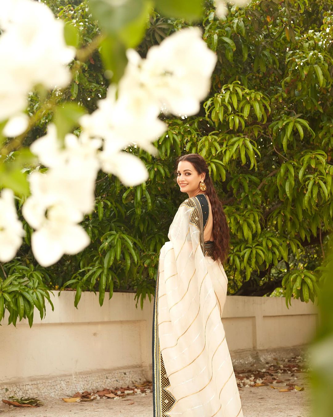 Bollywood Actress Dia Mirza in Traditional White Saree